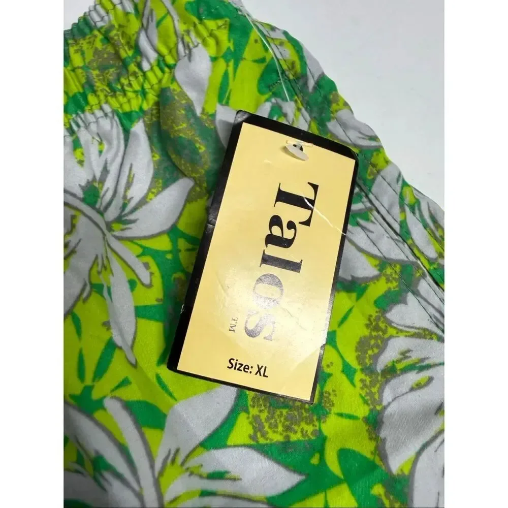 NWT Talos Men’s Tropical Floral Swim Trunks Mesh Lined Drawstring XL Green
